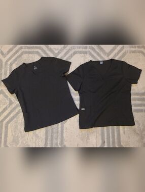Two Black V-Neck Scrub Tops Size Small